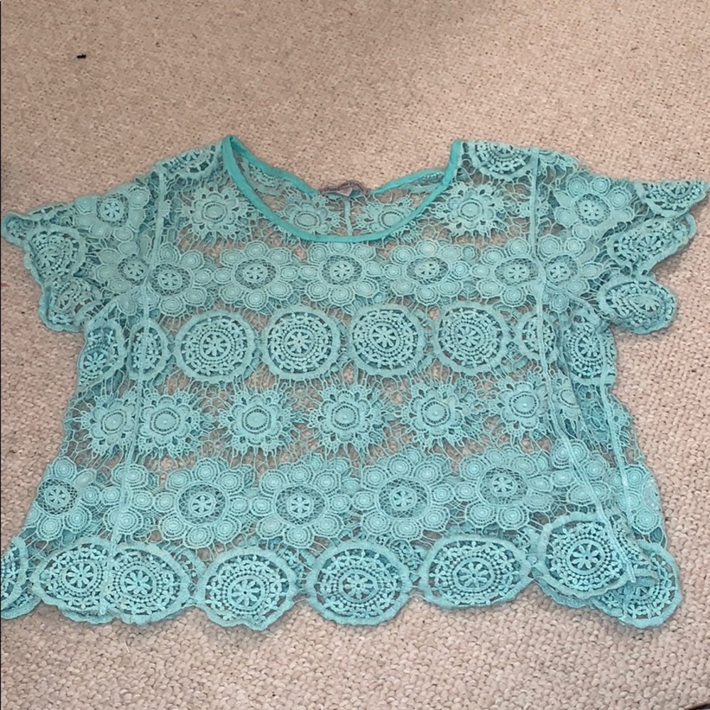 Teal Crochet Lace Crop Top